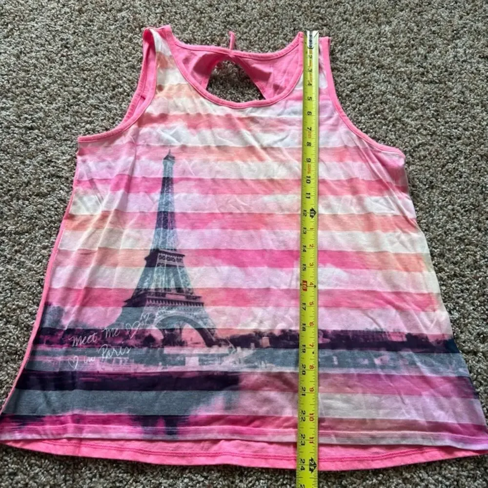 Justice Girls 18/20 Sleeveless Tank Top Meet Me in Paris Pink Stripes